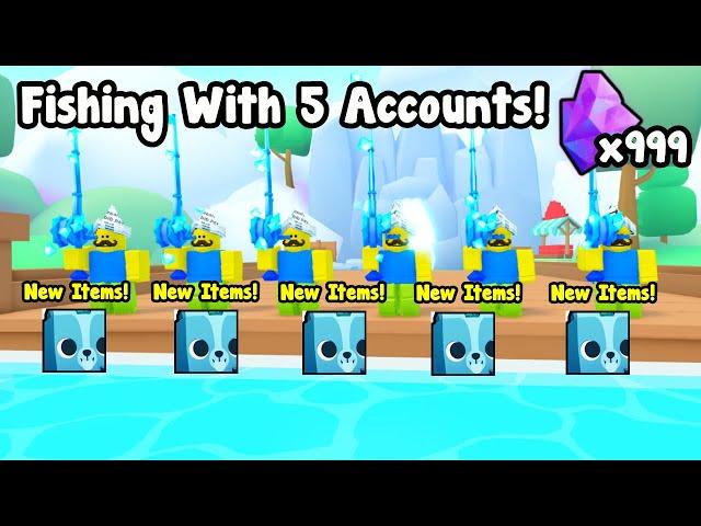 Fishing With 5 Accounts To Get Huge Poseidon Corgi In Pet Simulator 99!