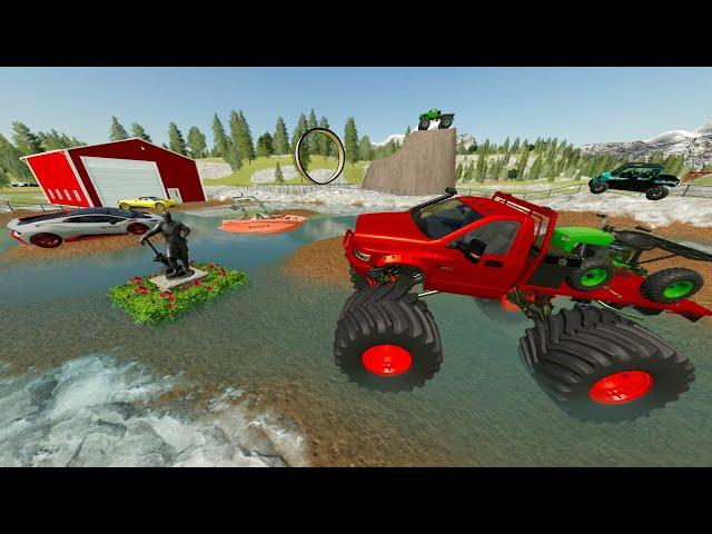 Muddy Competition with Monster Trucks and Racecars | Farming Simulator 22