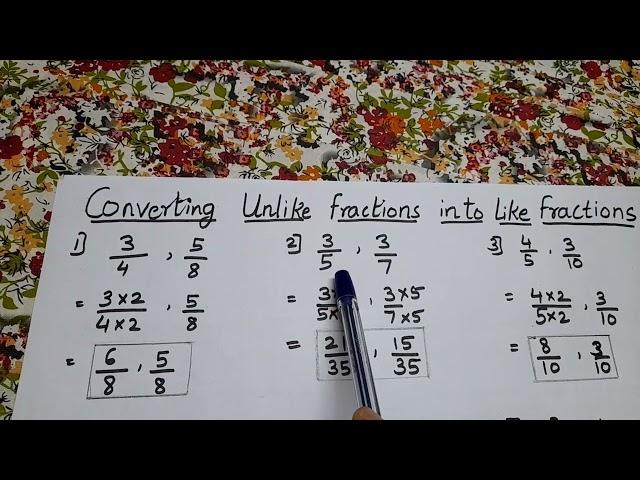 Converting  unlike Fractions into like Fractions. (class 5 and 6) #learn |mathsride |  #mathsride