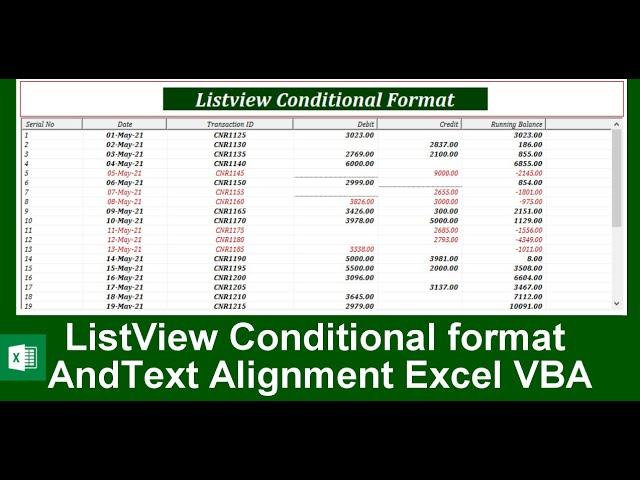 Listview Conditional format And Text Alignment Excel VBA