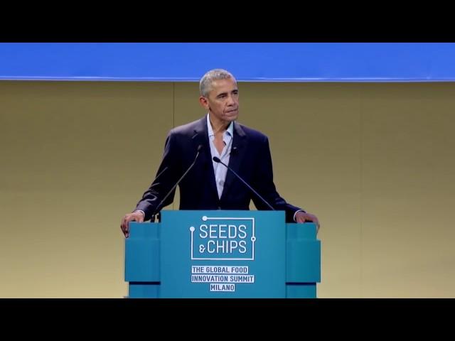 Barack Obama speaks at the Global Food Innovation Summit, Milan, Italy, on May 9, 2017