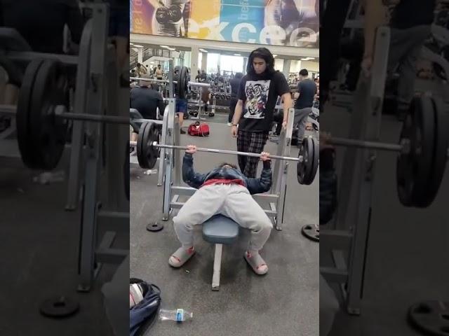 Tiktok kid (@threedotcorey) benches 245lbs ?!  (part 2) #Shorts #Tiktok #Bench #Gym #Fitness