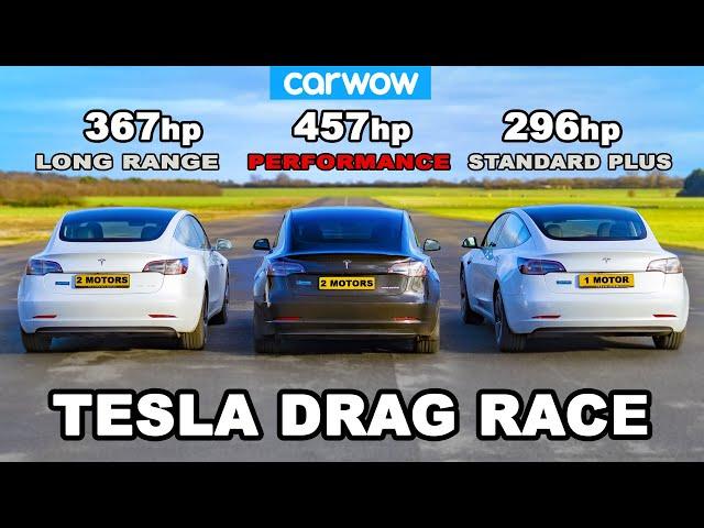 Tesla Model 3 DRAG RACE *Performance v Long Range v Standard Plus*