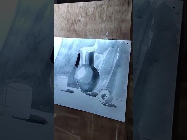 Still life drawing in grisaille technique