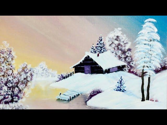 Acrylic painting - Landscape #43 ️ Memories of Winter - Satisfying art - beginners art