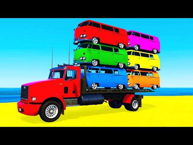 COLOR BUS on TRUCK and Cars Cartoon for Kids & Fun Colors for Children Nursery Rhymes