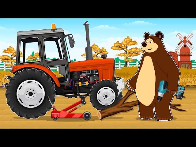 Hard Work on the Farm and Tractor Failure in the Field | The Bear Farm | Vehicles Farm Animated