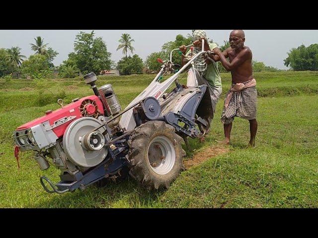 While going to prepare nursery for rainy season rice farming || Grassy land tilling by power tiller