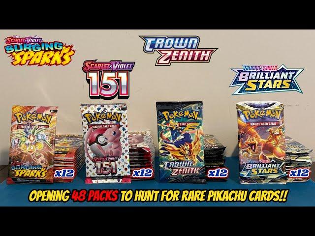 Chasing RARE PIKACHU CARDS across 48 PACKS from 4 INCREDIBLE SETS!! (pokemon card opening)