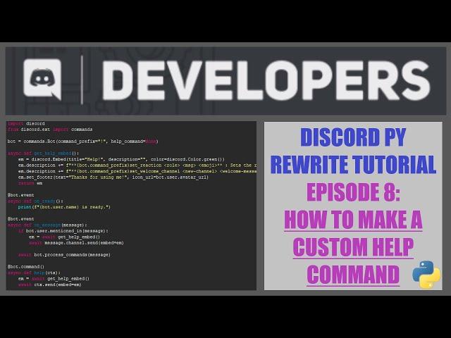 Discord PY Rewrite Tutorial 2020: EPISODE 8 - CUSTOM HELP COMMAND