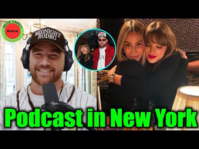 Travis Kelce happily mentions Taylor Swift at Ashley Avignone birthday party on Podcast in NYC