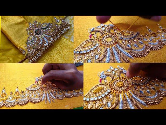 GOLD COMBINATION WORK || STEP BY STEP STITCHING | Nehar Maggam Work | For Beginner