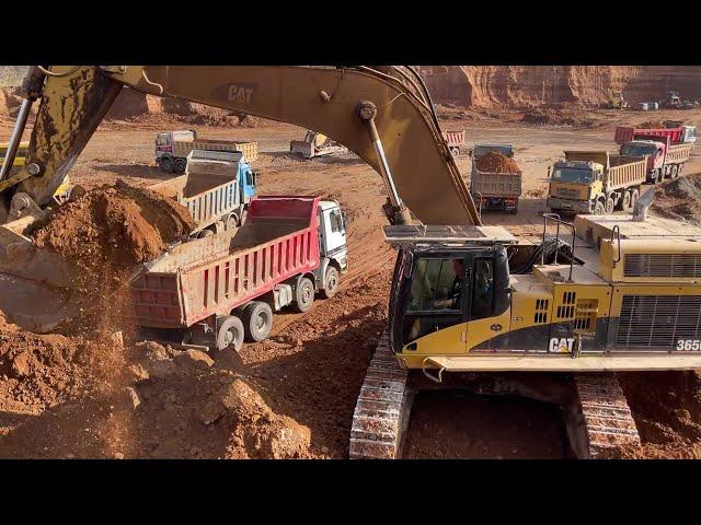 Caterpillar 365C Excavator Loading Mercedes & MAN Trucks With Three Passes