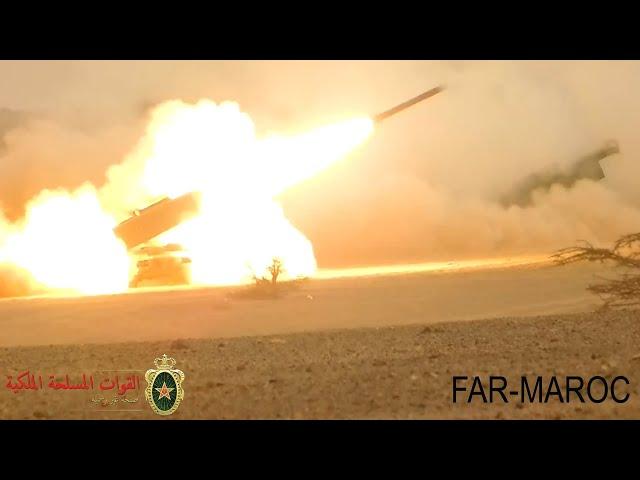 FARMAROC : مناورات الأسد الافريقي من المحبس بالصحراء المغربية - رماية حية براجمات HIMARS