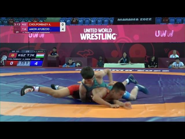 Round 1 GR - 52 kg: A. CHOLPONBAEV (KGZ) v. . AMON AYUBZOD (TJK)