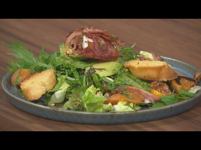 Whipped Goat's Cheese, Fig and Crispy Parma Ham Salad with Honey Mustard Dressing | Lizzy Lyons