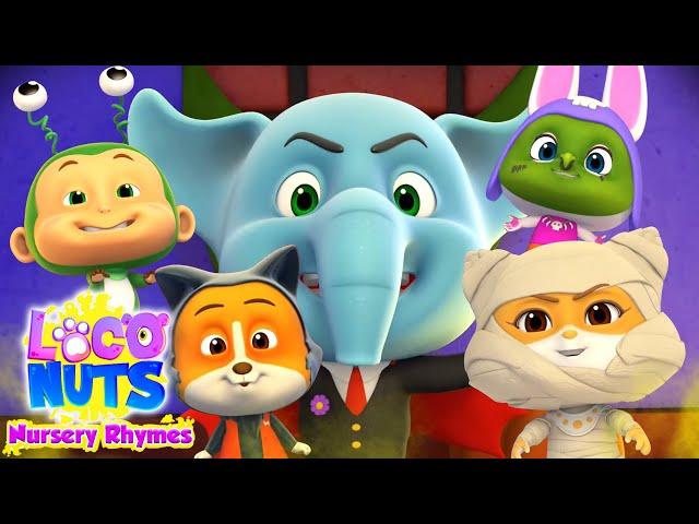 Five Little Monsters | Halloween Songs For Kids | Scary Nursery Rhymes with Loco Nuts | Spooky Song