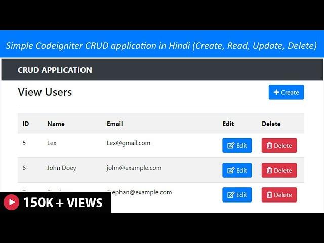 Simple Codeigniter CRUD application in Hindi (Create, Read, Update, Delete)