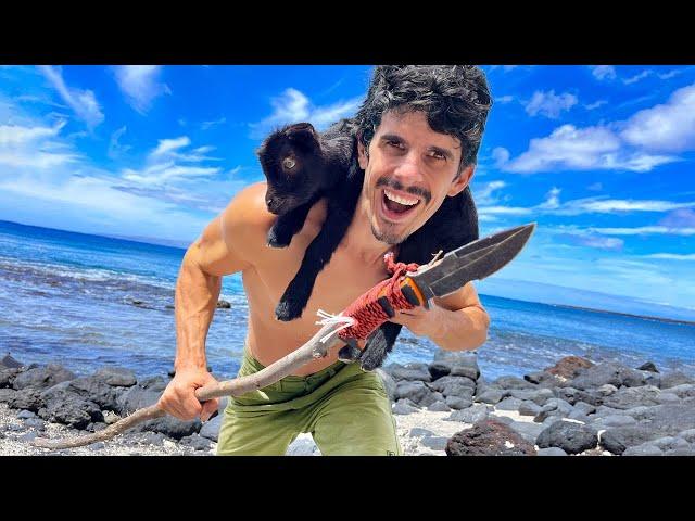 24 Hour Island Survival Spearfishing Challenge With a Baby Goat