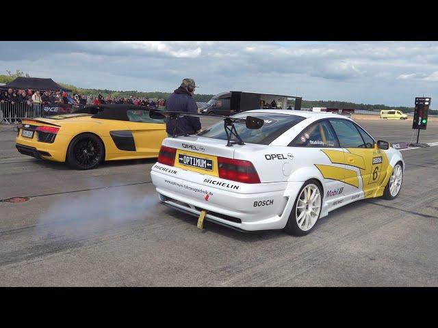 600HP Opel Calibra 4x4 Turbo vs Audi R8 V10 Plus