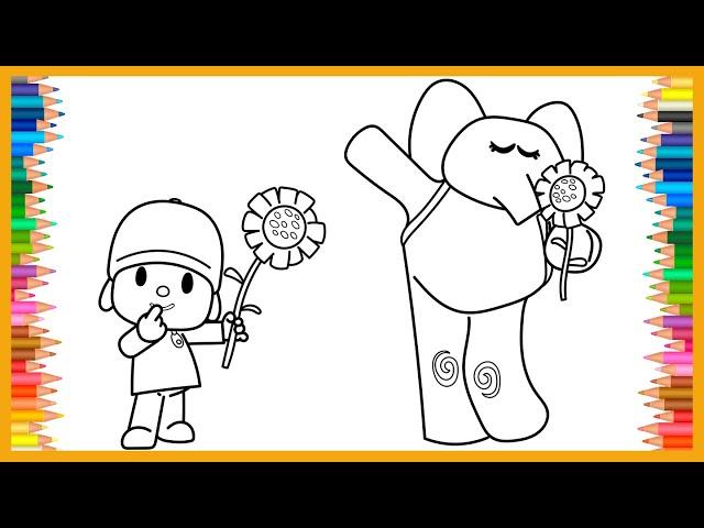 Coloring Pocoyo & Elly with Sunflower | How To Color, Easy Coloring, Drawing & Painting