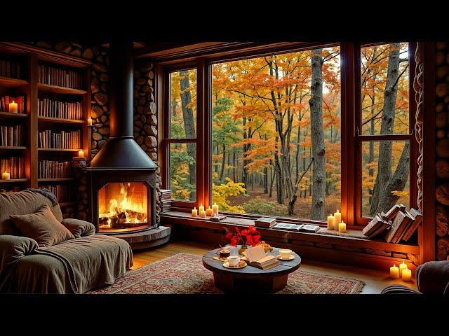 Autumn Cabin Ambience: Ethereal Jazz and Fireplace Sounds for a Peaceful Day 