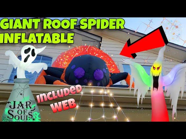 Giant Spider & LED web on ROOF! Lightshow inflatables Amazon Halloween Blow ups!