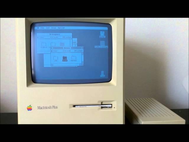 Macintosh Plus Starting, Running and Doing 3D Graphics Demo