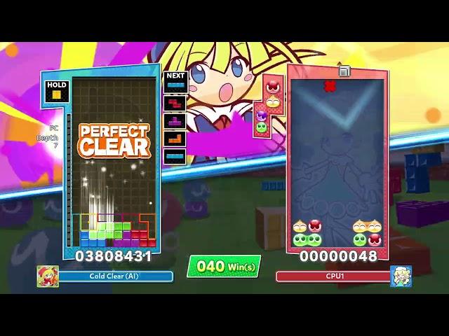 Cold Clear plays Endurance - 999 Wins, 99,999,999 score - Puyo Puyo Tetris 2 AI