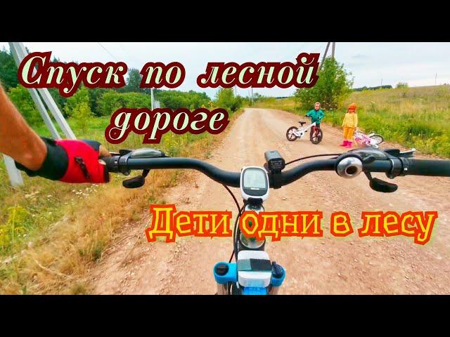 Спуск с горы/Дети одни в лесу на велосипедах..