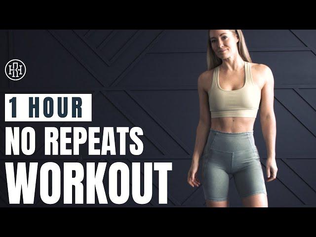 Power Hour!! 60MIN NO REPEAT Workout (Full Body // Dumbbells)