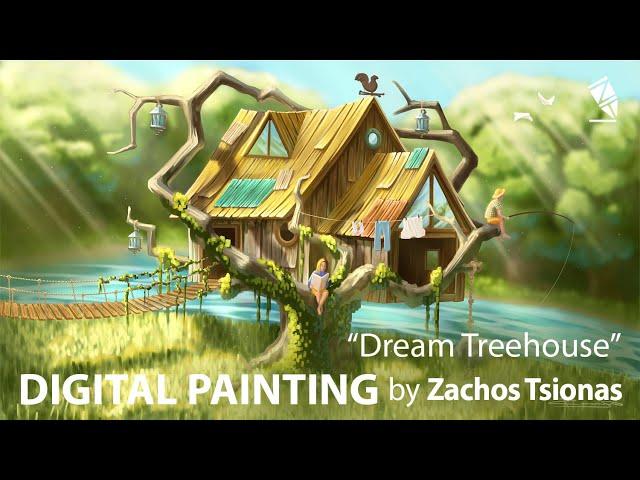 "Dream Treehouse" Digital Painting process in Procreate