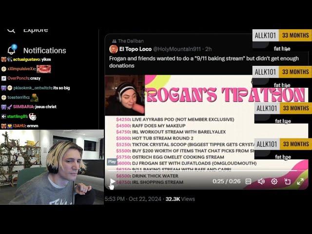 xQc Shocked by Twitch Streamer fr0gan saying "I will make Twin Towers as Cake & Recreate 9/11"