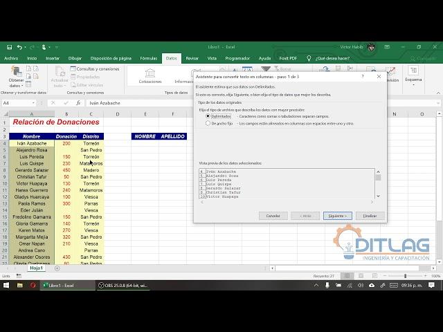 Herramienta de Excel: Texto en Columnas.