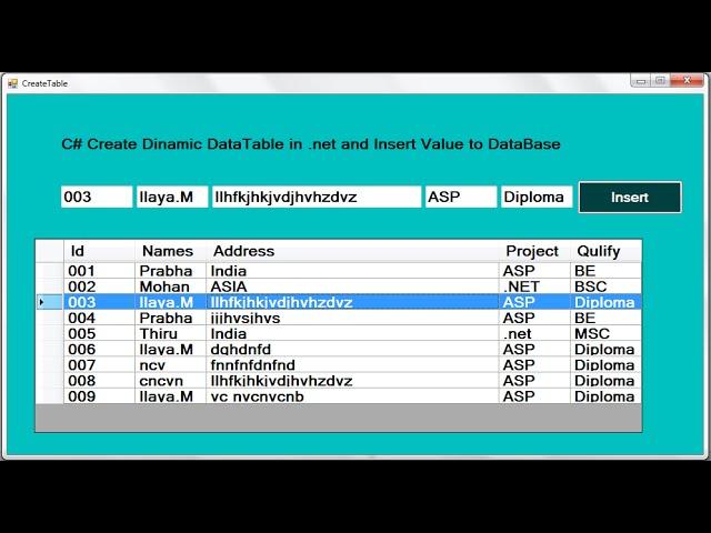 C# Create Dynamic DataTable, DataRow and Insert Data in .net