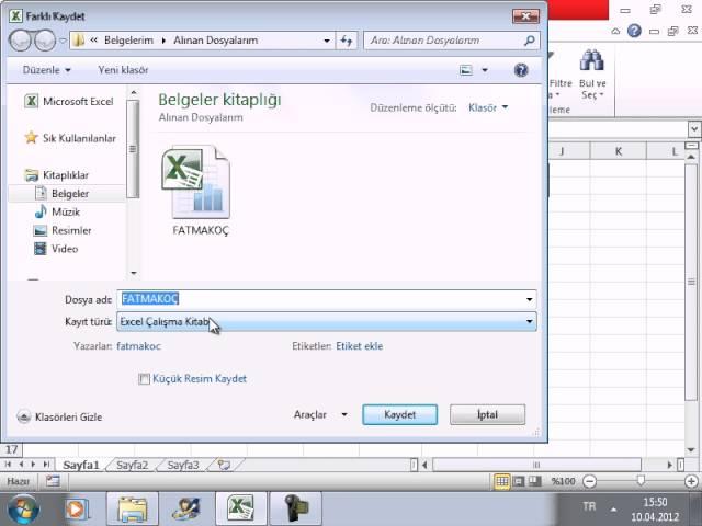 203 Excel'de Dosyayı Farklı Kaydetme