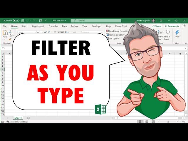 Create FILTER AS YOU TYPE Search Box in Excel 365 - No VBA Required