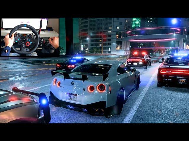 NFS HEAT Police Chase Nissan GT-R R35 Nismo - LOGITECH G29 gameplay