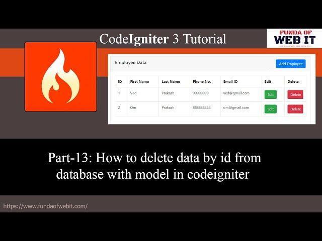 Codeigniter 3 Tutorial Part-13: How to delete data by id from database with model in codeigniter