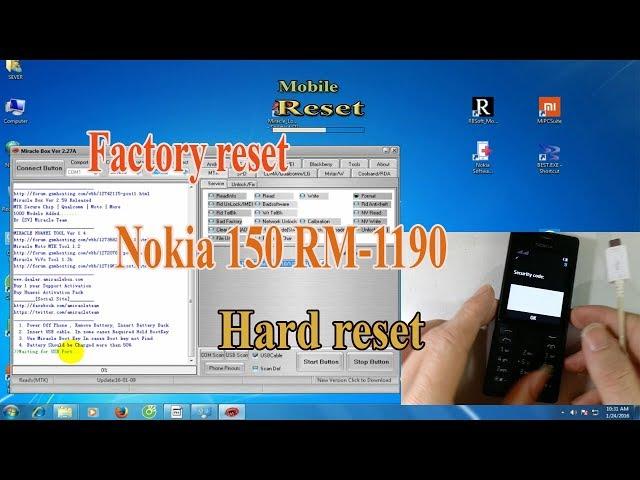 Factory reset Nokia 150 bypass security code screen.