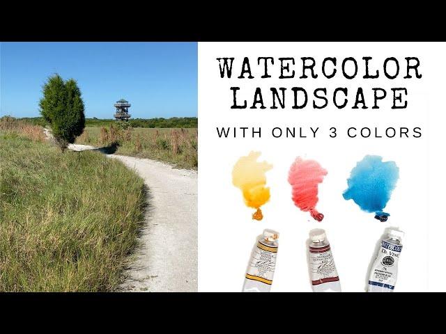 Watercolor Landscape Tutorial with Only 3 Colors / Easy Beginner Lesson