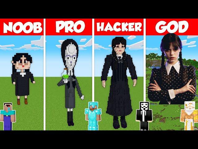 WEDNESDAY ADDAMS STATUE BUILD CHALLENGE - Minecraft Battle: NOOB vs PRO vs HACKER vs GOD / Animation