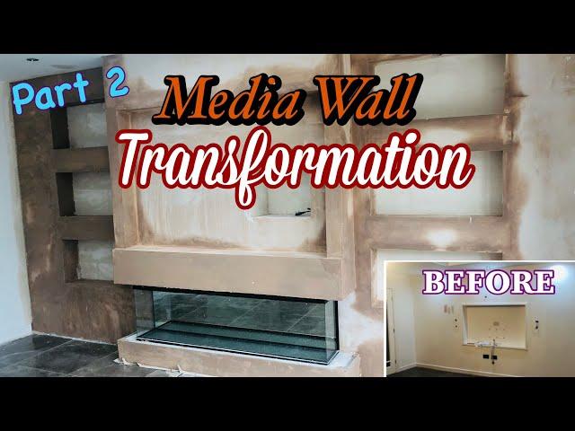 PT 2 | ELECTRIC FIREPLACE LIVING ROOM TRANSFORMATION!! | MEDIA WALL | TV FIREWALL | TIME-LAPSE |