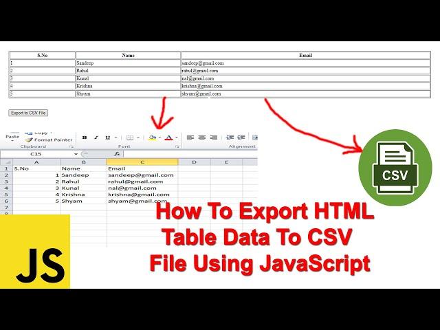 How To Export HTML Table Data To CSV File Using JavaScript | HTML Table To CSV File