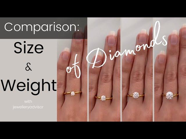 Diamond carat size comparison | On the hand | 0.25ct to 2.00ct weight (0.50ct 0.70ct 0.80ct 0.90ct)