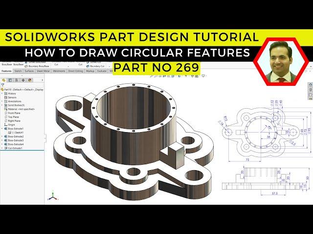 Title: SolidWorks Tutorial: Designing Circular Features for 3D Parts | Part No 269