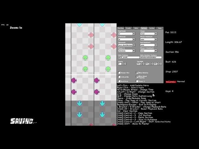 What 1488 bpm looks like in the FNF Chart Editor...