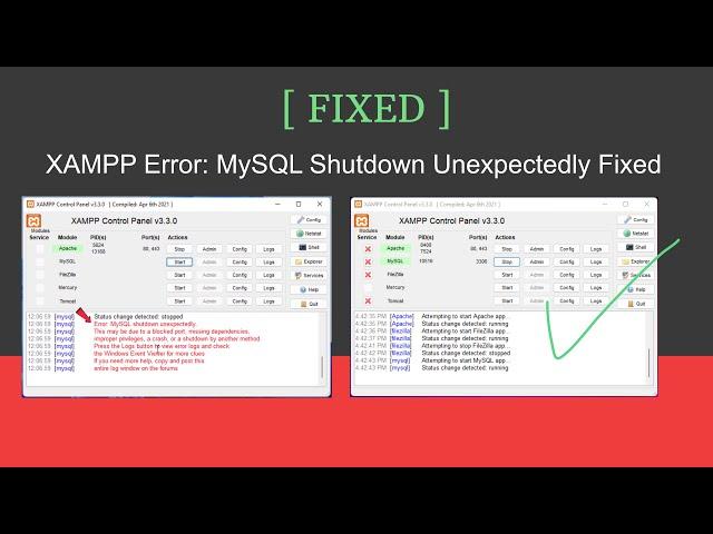 [Solved] XAMPP Error: MySQL Shutdown Unexpectedly Fixed | MySQL not starting in XAMPP Server