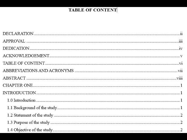 Creating Table of Content in Microsoft Word