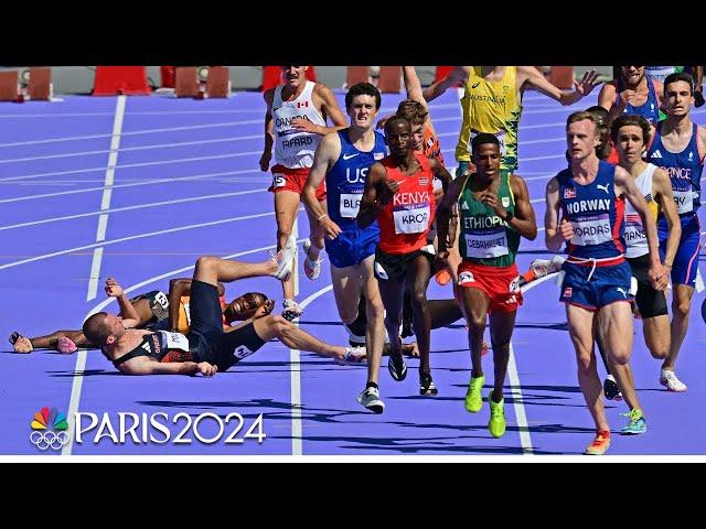 Carnage! Pushing and shoving sends multiple runners down in 5000m heat | Paris Olympics | NBC Sports